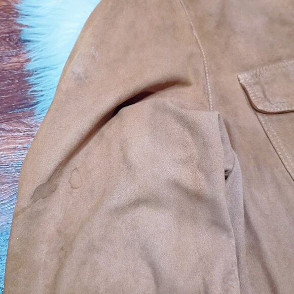 Bullock & Jones Mens Medium Suede Button-Up Shirt In Tan With Double Flap Pocket - Picture 4 of 16